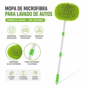 Mopa Telescópica para Lavado de Autos con Cabezal de Esponja y Cerdas Suaves | Herramienta de Limpieza para Coche, Eliminación de Polvo y Limpieza Profunda