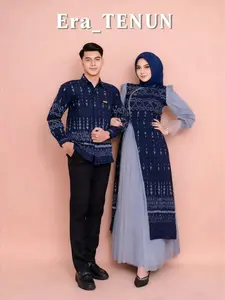 Outfit Tenun New Series Raina Dress navy Set Couple Baju Pasangan Pria Wanita kondangan premium