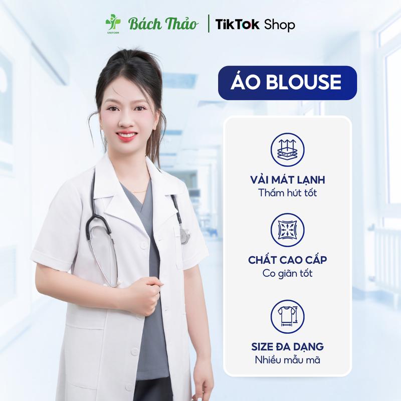[THÊU THEO YÊU CẦU] Áo Blouse Trắng Dáng Dài Bách Thảo Vải Cotton Hàn Thông Thoáng Cho Nữ Bác Sĩ Dược Sĩ - Đồng Phục Bách Thảo
