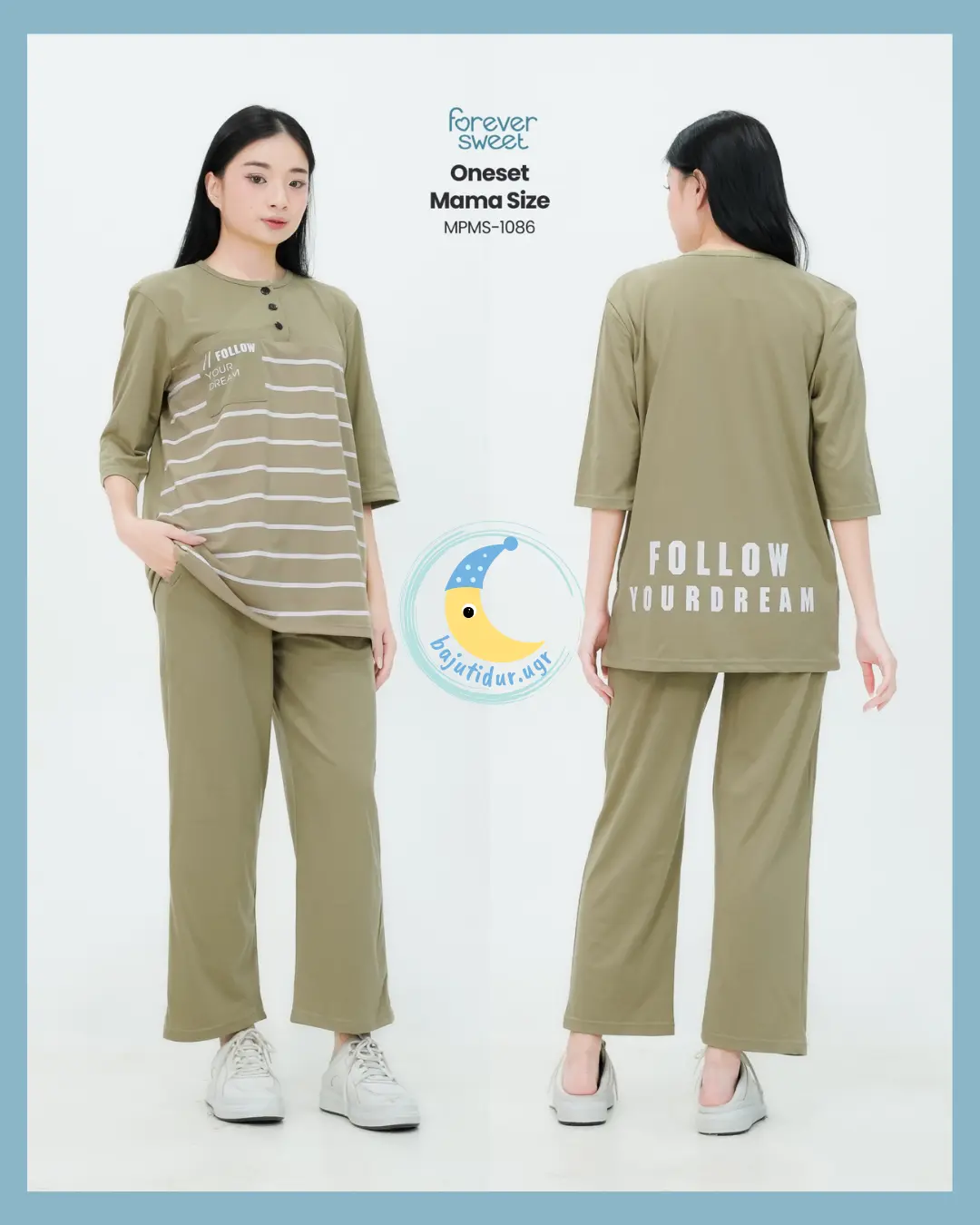 Setelan One Set Baju Tidur Wanita Dewasa Forever Sweet Mama Size XL Ld110 Lengan Pendek Celana Panjang