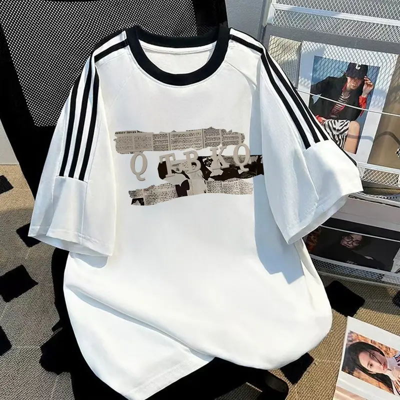 Pria Model Regular Unisex W203 JWstudio T-shirt Oversize Cotton Retro Pattern Kaos Putih Wanita Hitam Top Katun Muda 8