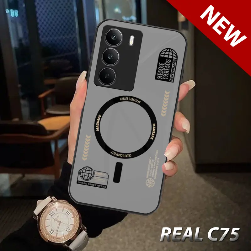 (WS-45) Softcase Glass Case Real C75 Casing Real C75 Case Hp Real C75 Casing Hp Case Magesafe Pelindung Hp Silikon Hp Tahan Benturan Case Hp Case Aesthetic 4