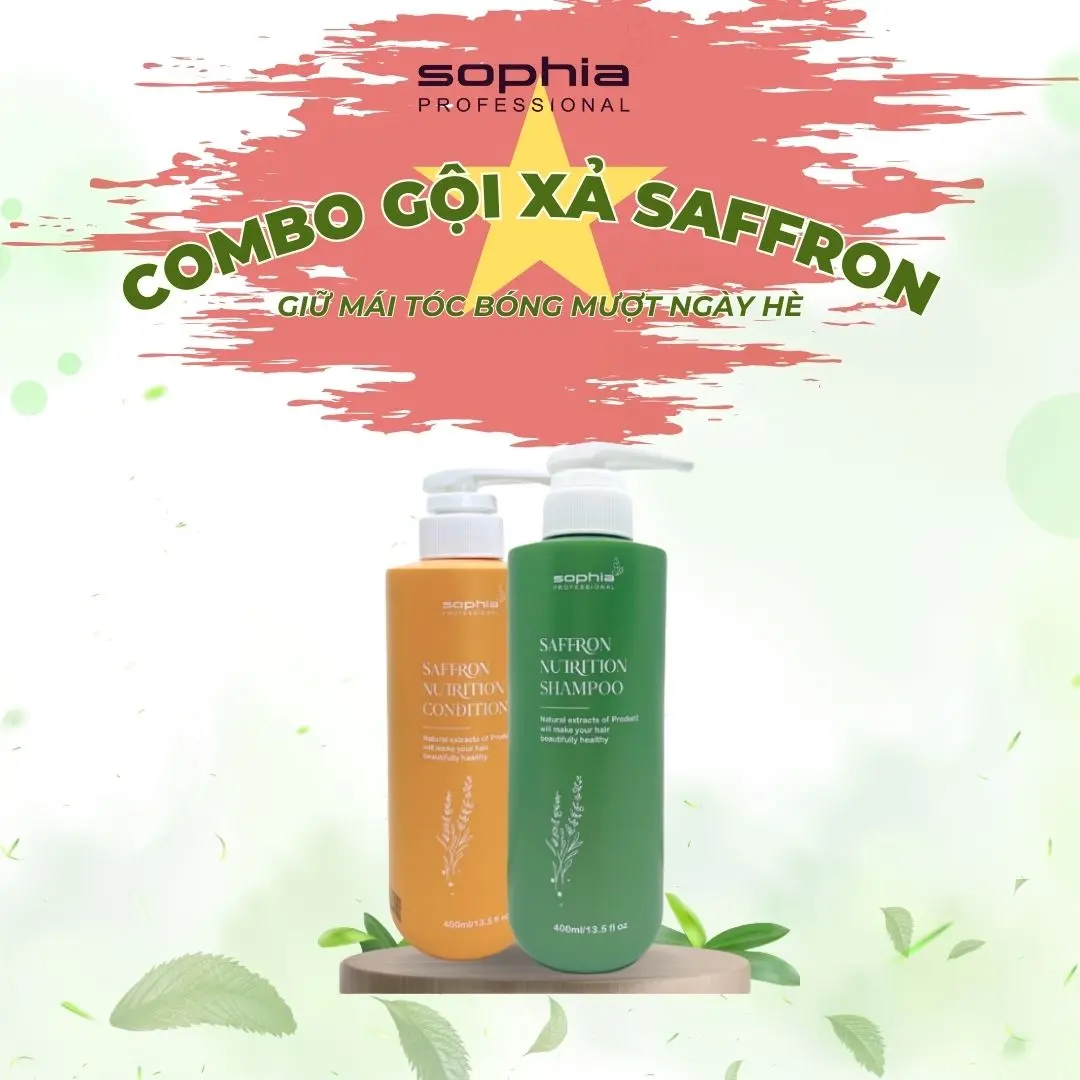 Combo Dầu Gội & Dầu Xả Chăm Sóc Tóc Dưỡng Chất Saffron Chiết Xuất Nhụy Hoa Nghệ Tây Sophia Professional Dành Cho Nữ 400ml - DGX101