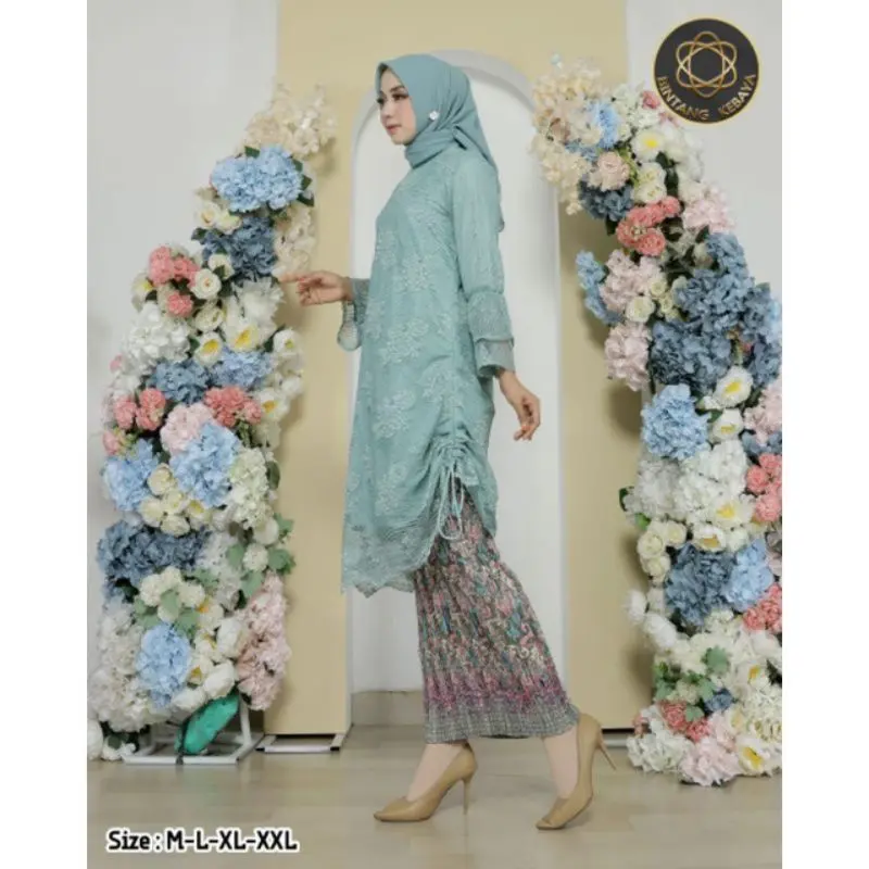 ( COD ) Kebaya Tunik Serut Brukat Full Bordir 100% realpict mewah / Tunik serut renda brukat balon model baju bodo lakbu lengan lonceng serut / Set Kebaya Tradisional / Kebaya Kondangan / Kebaya Pesta / Tunik Serut / Renda / Bridesmaid 8
