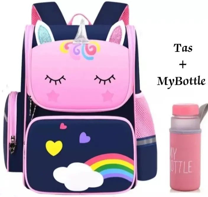 Tas Sekolah Anak Perempuan/ Tas Sekolah Anak TK dan SD/ Tas Anak Cewek/ Tas Sekolah Anak Viral/ Tas Unicorn/ Tas Sekolah Anak Perempuan Unicorn Terbaru Cantik/ Free Botol Minum Kaca/ COD