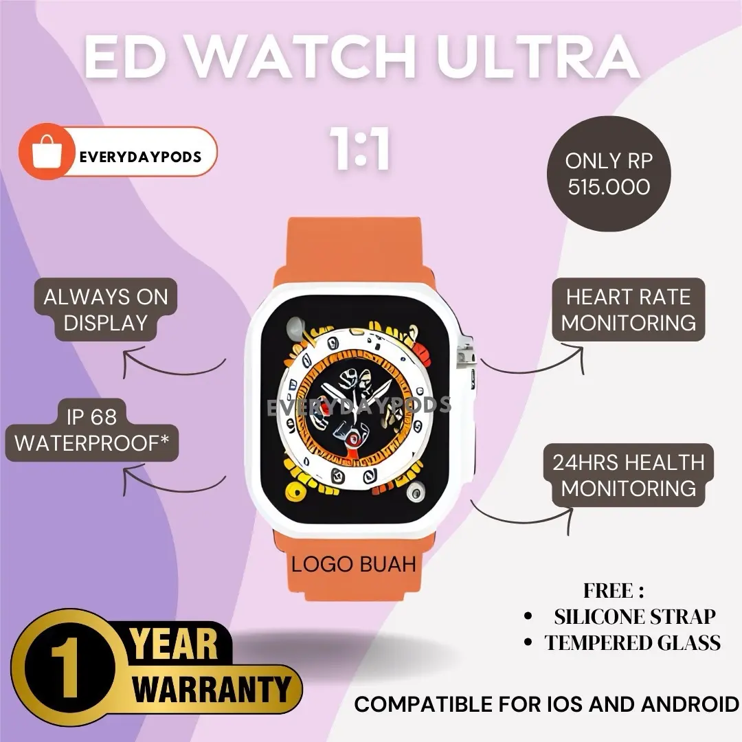 ED Watch Ultra 1:1 Smartwatch Ultra Amoled 49mm – IP67 Waterproof Big Infinite Display 2.1 Resistant NFC - by EverydayPods