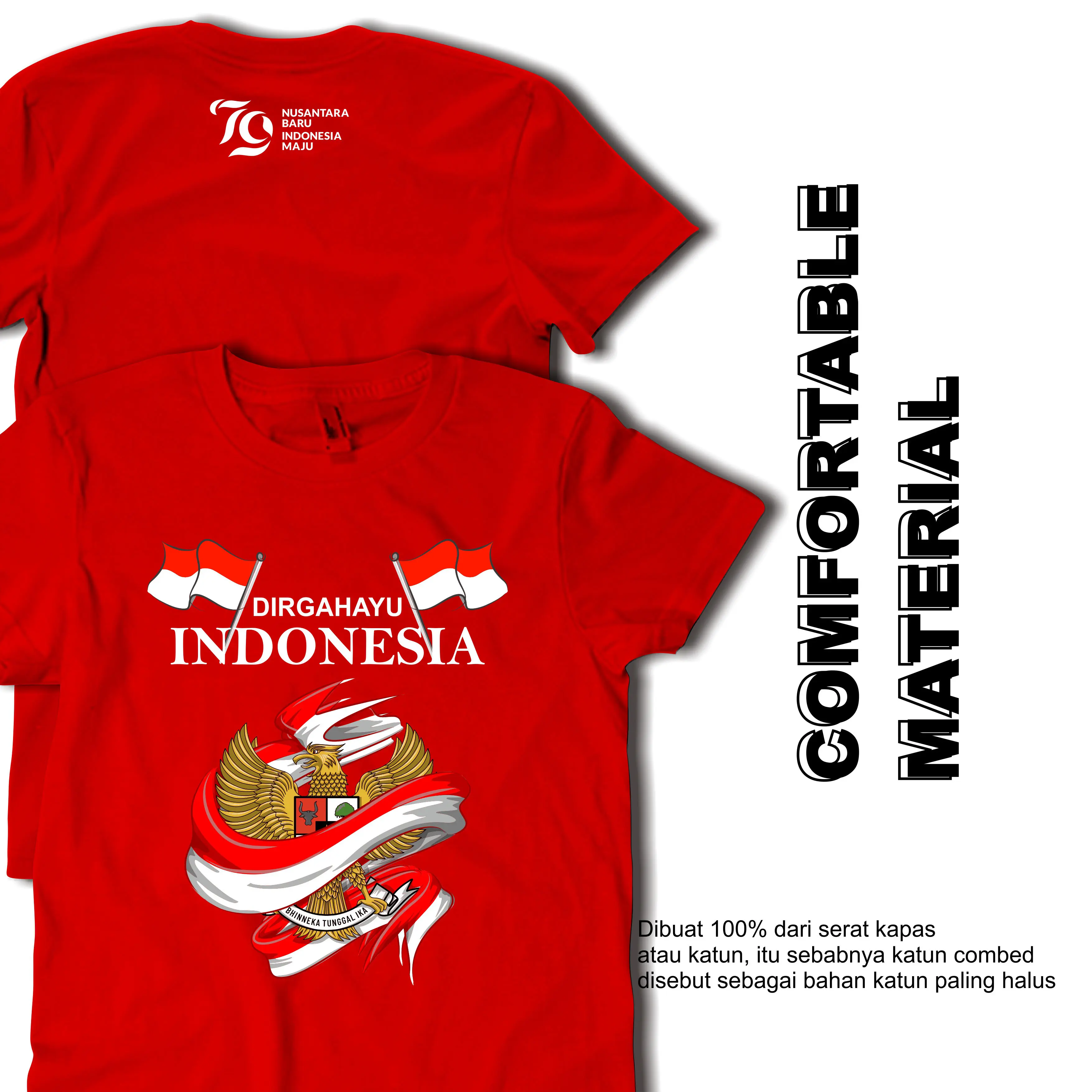 Baju Cowok kaos 17 Agustus 2024, model kaos kemerdekaan Indonesia dengan garuda Indonesia, HUT RI 79 T-shirt distro dewasa unisek 100% katun Combed 30s warna merah hitam putih oblong viral yang keren Pria Santai Pendek Simple Logo Polos