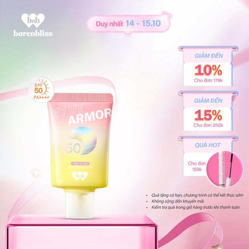 Kem chống nắng barenbliss bảo vệ da chống tia UVA nâng tone kiềm dầu My UV Armor SPF50 PA++++ 30ml