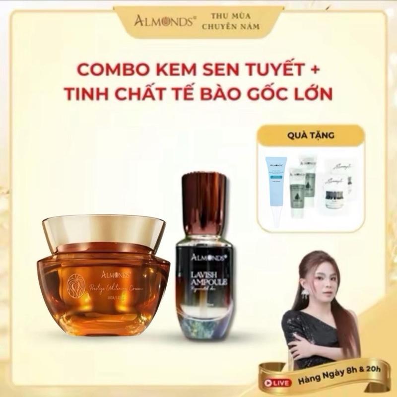 Combo Kem Sen Tuyết + Tinh Chất Tế Bào Gốc Lớn Almonds - Hỗ Trợ Dưỡng Da, Giúp Cấp Ẩm Skincare