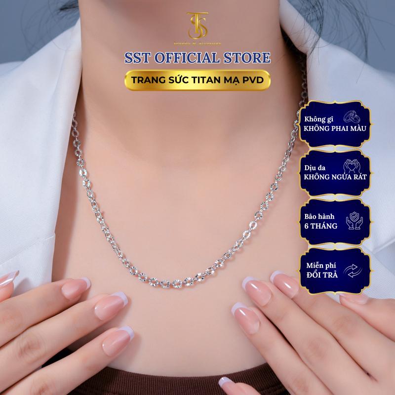 Vòng cổ Titan SST Kim Tiền trắng lấp lánh Móc Tròn thanh lịch Không Đen Gỉ VC409