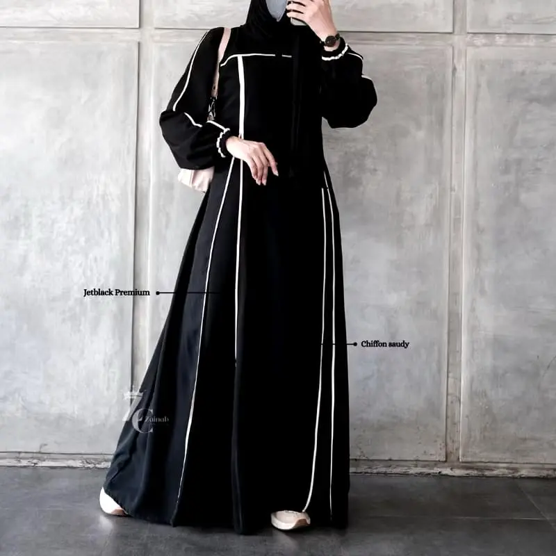Aisyah Abaya Jetblack Aksen Lis Abaya Terbaru | Dress Muslim Hitam Gamis Wanita Remaja