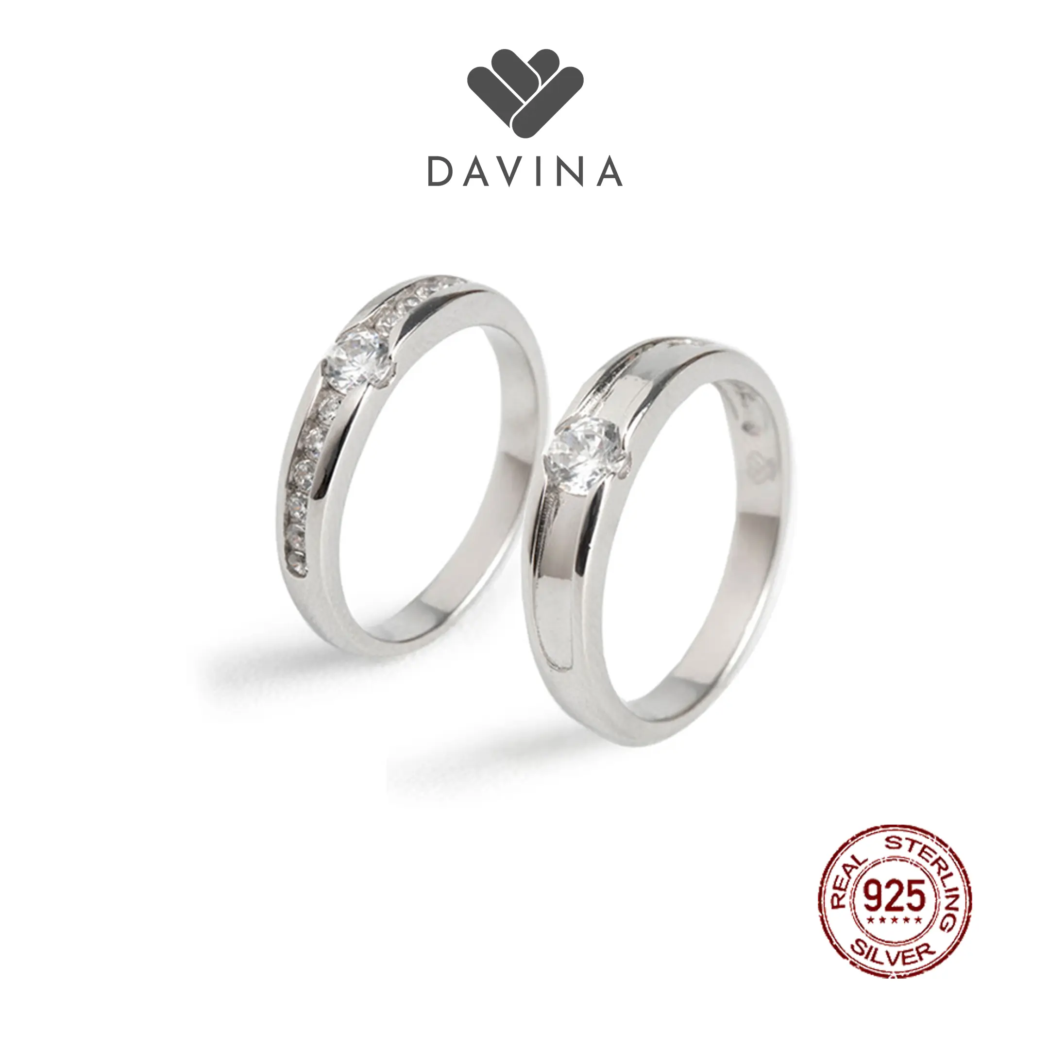 DAVINA Couple Mario Monica Rings Sterling Silver 925 - Cincin Pria Perak S925 Tunangan Nikah Lamaran Kawin