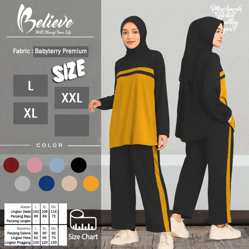 HANNA SET Setelan Kaos Celana Olahraga Muslimah Training Senam Wanita Lengan Panjang Jumbo L XL XXL / SAKA baju celana muslim panjang sport sporty polos 2