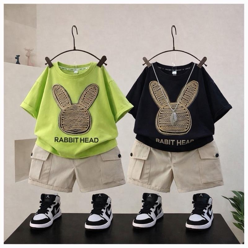    Shop Mạnh Béo   Sét bộ quần áo hình thỏ in 3d   k thêu  2 màu đen xanh 8-32ki Bé trai Thoải máiii CHERRY 16 