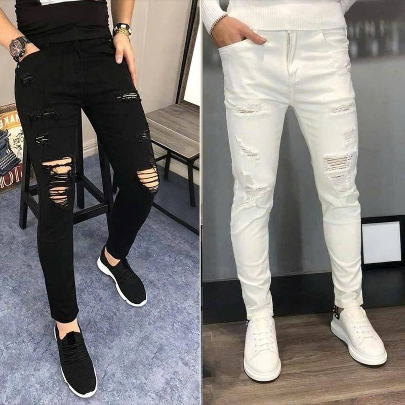 Quần jean nam đen rách nhiều vải jean cotton co giãn from skinny mẫu mới cao cấp Menswear Pants Ôm gọn Có Túi