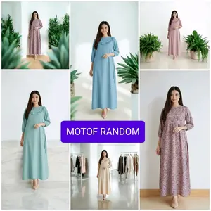 gamis dress wanita allsize motif acak random pakaian muslim wudhu friendly katun premium adem kekinian • liburan Longdress voal Bahan