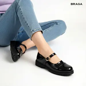 Braga - Sepatu Pantofel Wanita B 3621 Sepatu Kantor Kerja Kuliah Casual Mary Jane Wanita - Ginka 01 Hitam