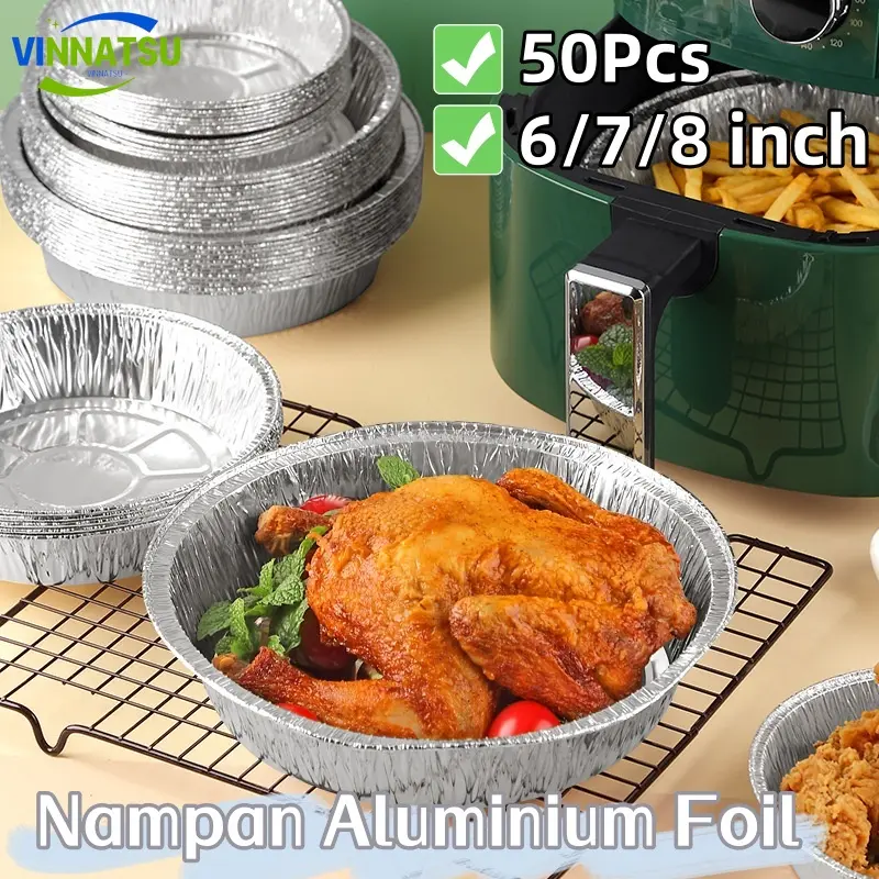 Vinnatsu 50Pcs Nampan Aluminium Foil Khusus Untuk Penggorengan Udara / Mangkuk Aluminium Foil Untuk Memanggang Di Oven / Kotak Aluminium Foil Untuk Keperluan Rumah Tangga