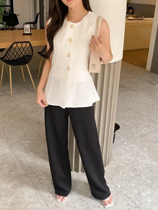 [REDCARPET] Haruki Blouse / Atasan Baju Wanita Casual Kancing Semi Formal Simple Grey Basic Cream Cewek Top Putih Rompi Vest Panjang Hitam 7