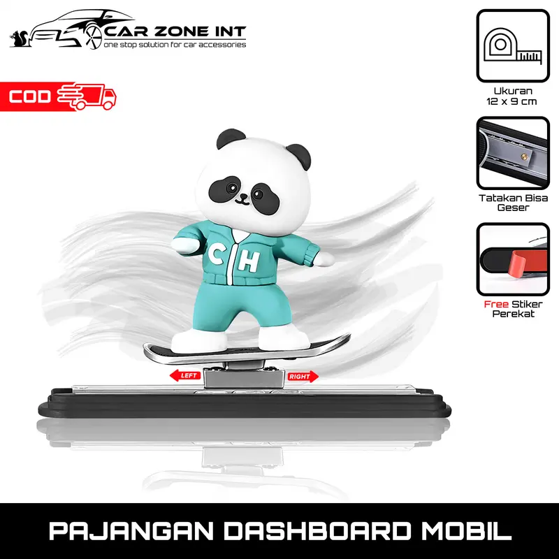 [ Car Zone Int ] Pajangan Dashboard Mobil Karakter Panda / Kelinci / Beruang Tatakan Geser Kiri-Kanan Hiasan Dekorasi Aksesoris Interior Mobil 2