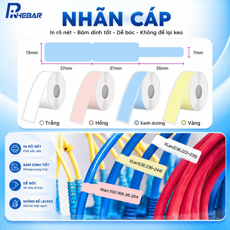 Nhãn Cáp Đánh Dấu Dây Mạng, Chống Nước, Kích Thước 15x74mm + 7x35mm, Cho Dây…