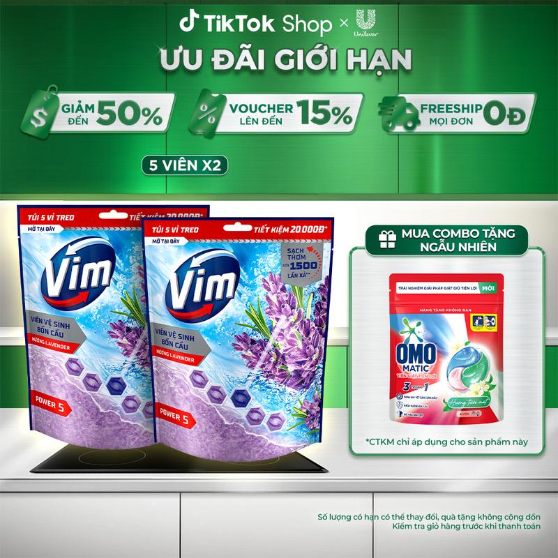 Combo 2 Túi 5 Vỉ Viên Treo Vệ Sinh Bồn Cầu Vim Power 5 Hỗ Trợ Sạch Thơm (50g/viên) [1]