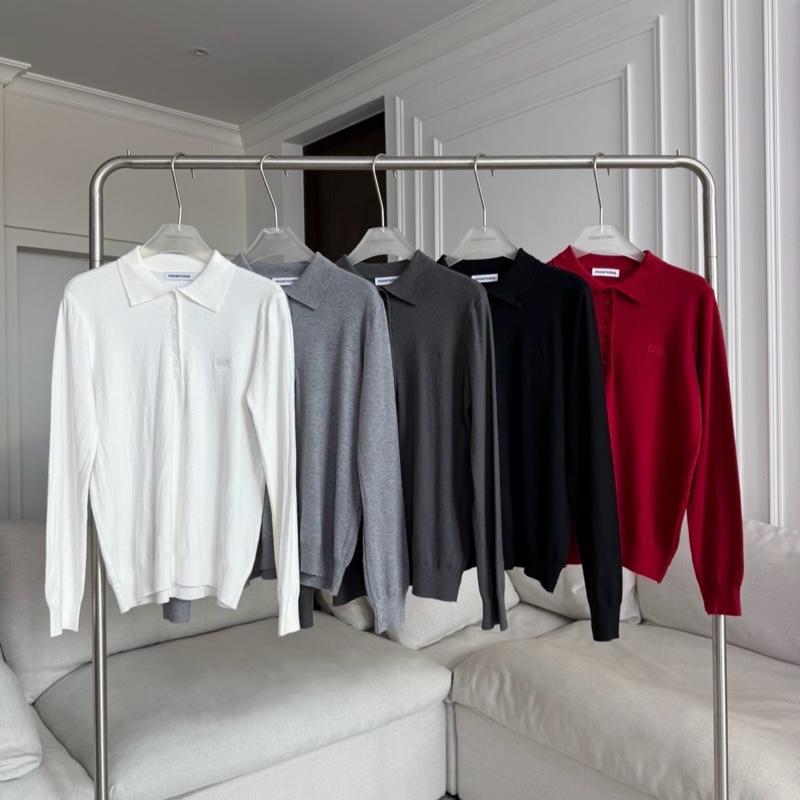 PTPL2345 เสื้อแขนยาวคอโปโลสีพื้นผ้า knit ปัก PROMTHONG