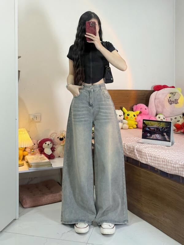 [DEAL HÀNG MỚI] Quần Jeans Nữ Ống Suông Rộng 30-34cm MIAA Size XS-XL - Màu Retro Xanh Trắng, Xanh Xám, Dirty,... - Chất Vải Jeans Mềm - Quần Ống Rộng Suông - Mã Ver3 | BigBuy360 - bigbuy360.vn