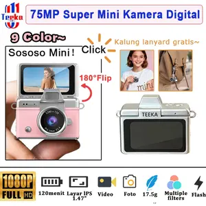 TEEKA MiniFlip 75MP Kamera Digital Retro 1080P Super HD Baterai Tahan Lama 120 Menit Layar IPS 1.47" Portable Vintage untuk Indoor Outdoor Sports