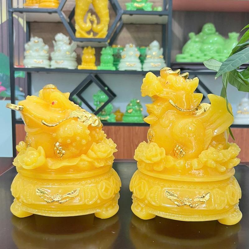 Combo To Tượng Cóc Và Tỳ Hưu Ngọc Đế Xoay Chất Liệu Bột Đá Thạch Anh Nhân Tạo Thu Hút Tài Lộc size 18 cm nhiều màu