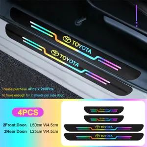 4PCS Stiker Pelindung Sill Plate Universal Laser Fiber Car Door Step Sill Plate Mobil Toyota