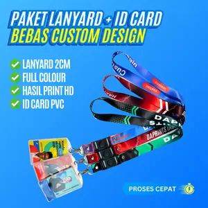 Paket Lanyard Custom 2CM + ID Card PVC Tahan Air + Holder Transparan Full Set Siap Pakai untuk Kantor & Event Lanyard Custom Bahan Tisu Premium Cetak 2 Sisi Kait Besi ID Card PVC Tebal Kartu Bening Transparan