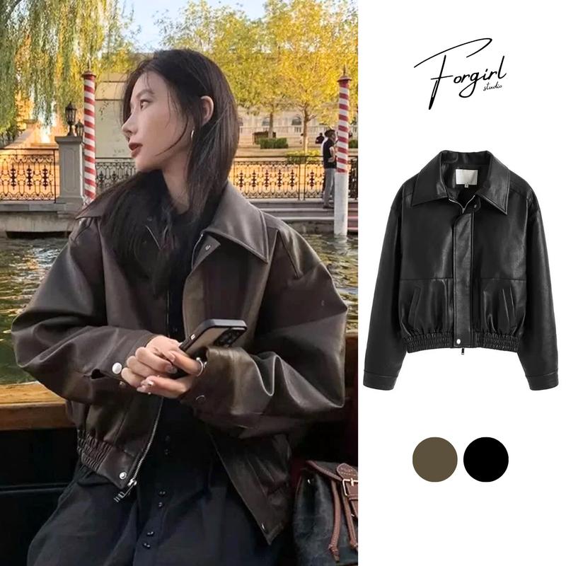 Áo khoác da Forgirlstudio Áo da dáng croptop bomber trendy thời trang năng động T081 aokhoac Jacket Women (Form nhỏ nên tăng size)