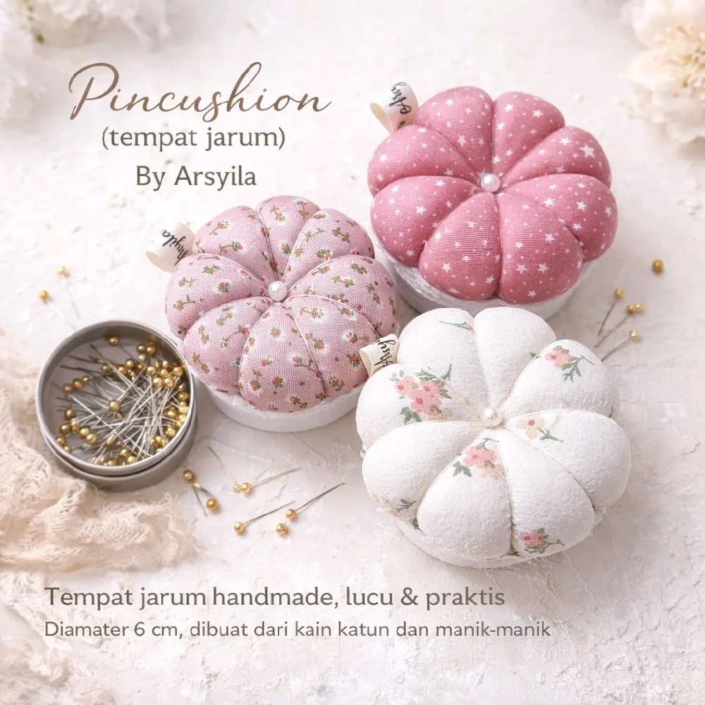 Arsyila Craft Pincushion Tempat Jarum Pentul Wadah Peniti Aksesoris Hijab dan Souvenir Pernikahan Bahan Lembut Full Dakron Varian Buka Tutup & Gelangan Karet