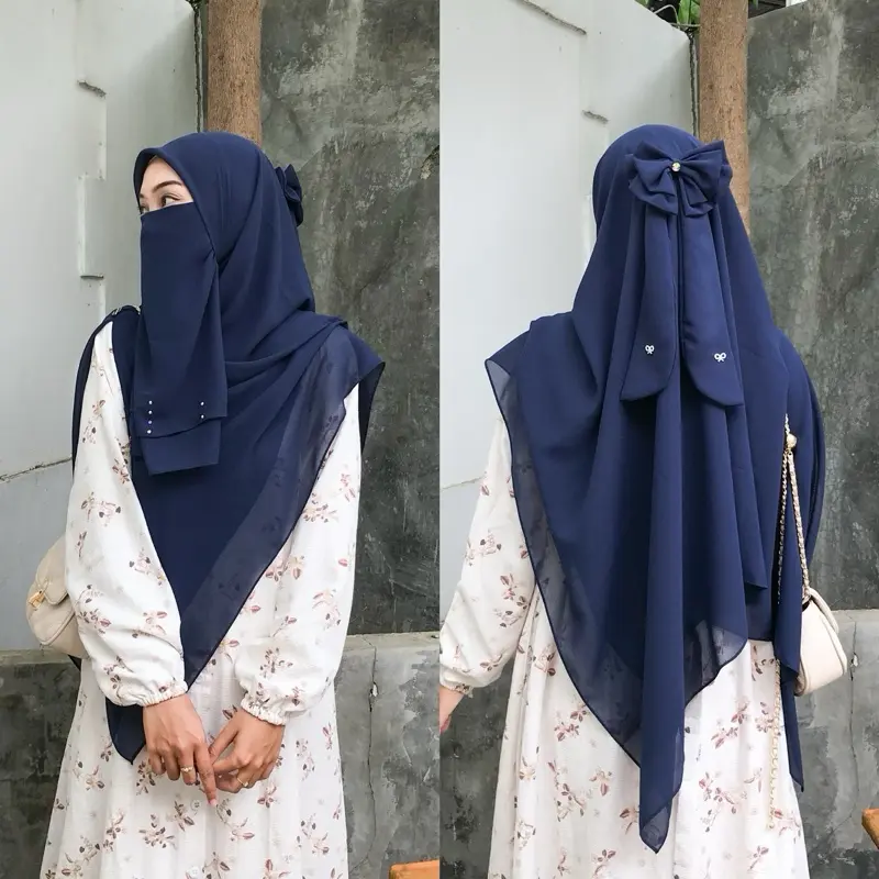 Khimar segi empat Haura set cadar payet dan bros ekor panjang 0