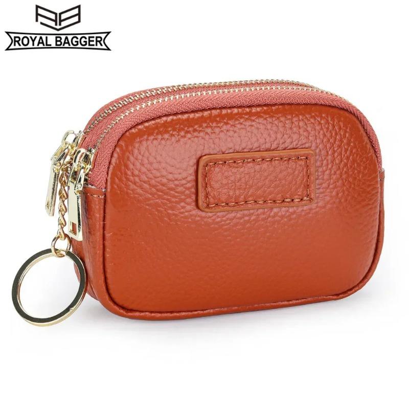 Ví tiền Xu Cho Nữ, Royal Bagger, Da Bò Thật, Kích Thước Nhỏ, Khóa Kéo Đôi, Ví Đựng Chìa Khóa, Túi Đựng Son Môi Thời Trang, Ví, 208