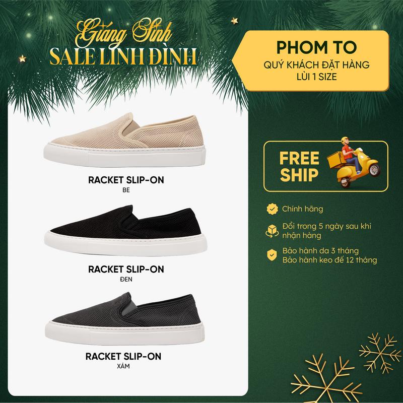  Bentoni Giày Lười Nam Racket SlipOn Chất Liệu Vải Dệt Thoáng Khí Form Rộng Hơn 1 Size Đế Cao Su Êm Ái Chống Trơn Bền Đẹp Màu Đen Xám Be 