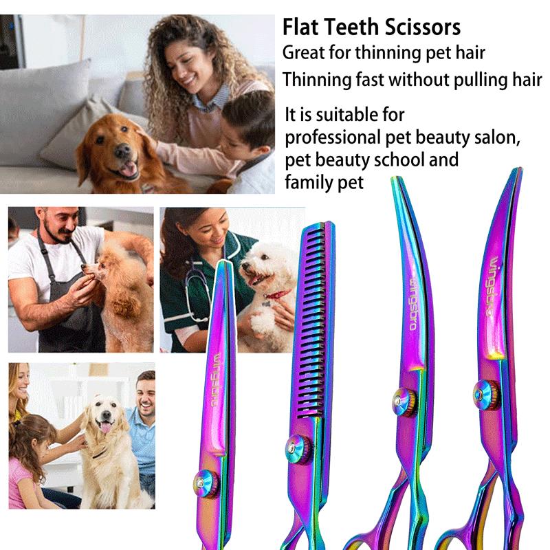 Product Introduction of 5 Pieces Dog Grooming Scissors Set, Colorful Stainless Steel Professional Pet Grooming Scissors Kit for Dogs Cats Pets 4