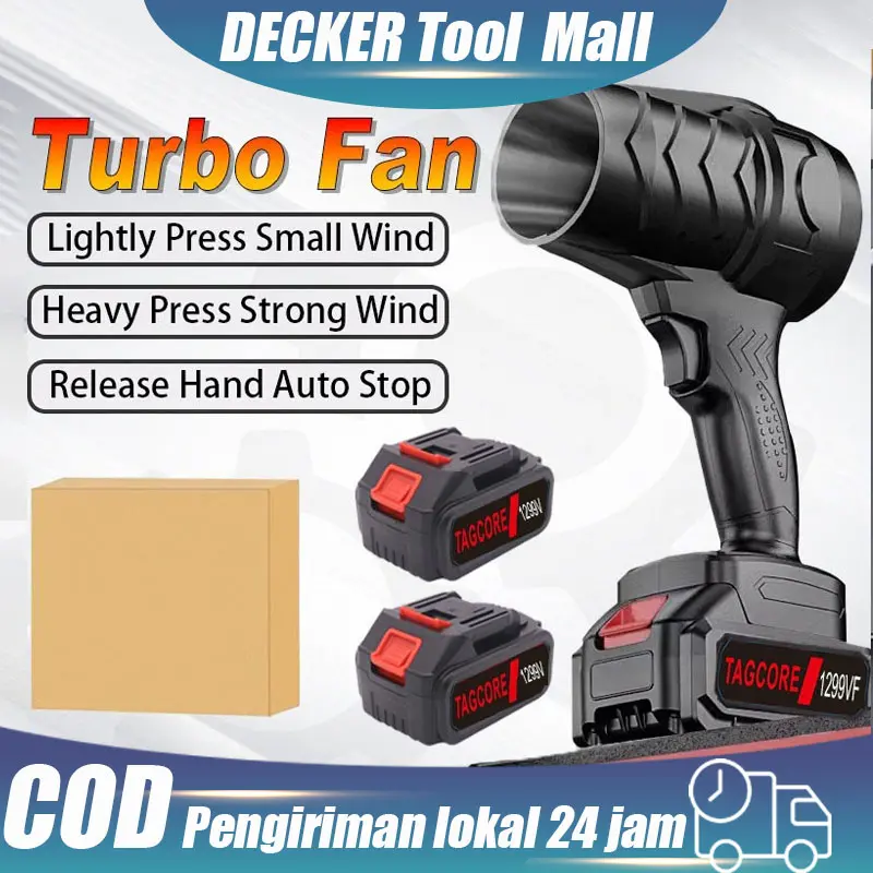 DECKER Tool Mall Turbo Fan 1299VF Mesin Blower Mini Portable Kipas Angin Cordless Brushless Baterai 1299 VF dengan Fitur Light Press Small Wind Heavy Press Strong Wind dan Release Hand Auto Stop