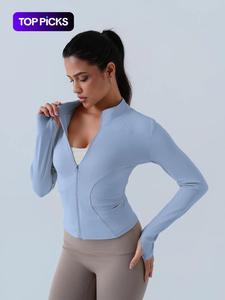 Chamarra deportiva para mujer con cierre, manga larga y sólida, ropa de abrigo deportiva para uso interior y exterior, chaquetas