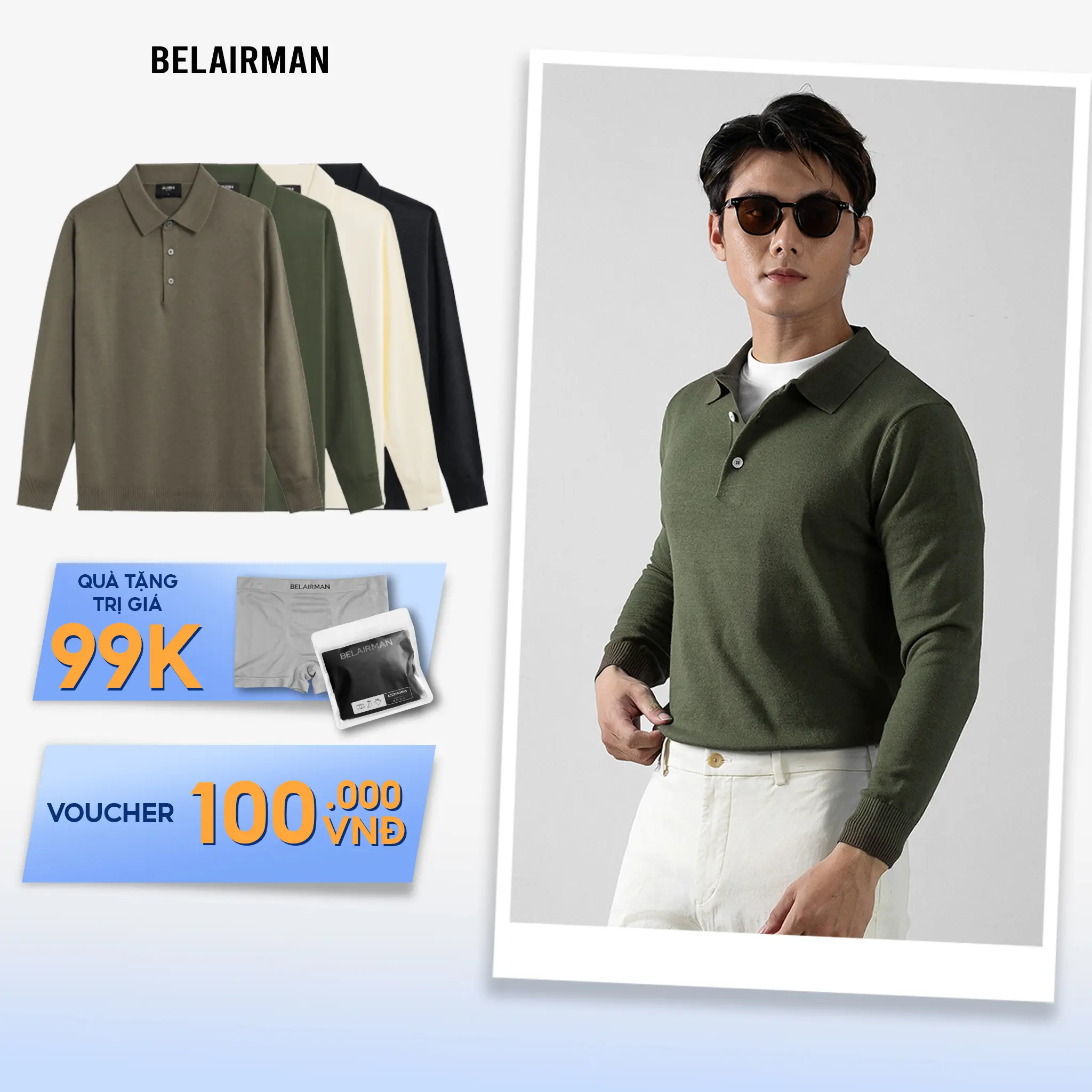 Áo polo nam tay dài BELAIRMAN TAYAKI vải dệt kim cao cấp, sang trọng, thanh lịch - ATTY0136 Menswear Shirt