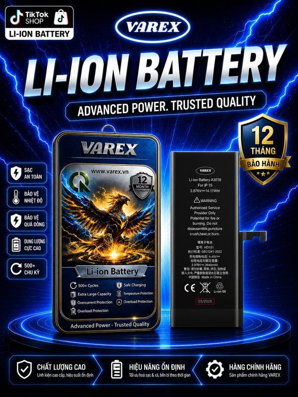 Pin Varex Iphone 15 Dung Lượng Cao