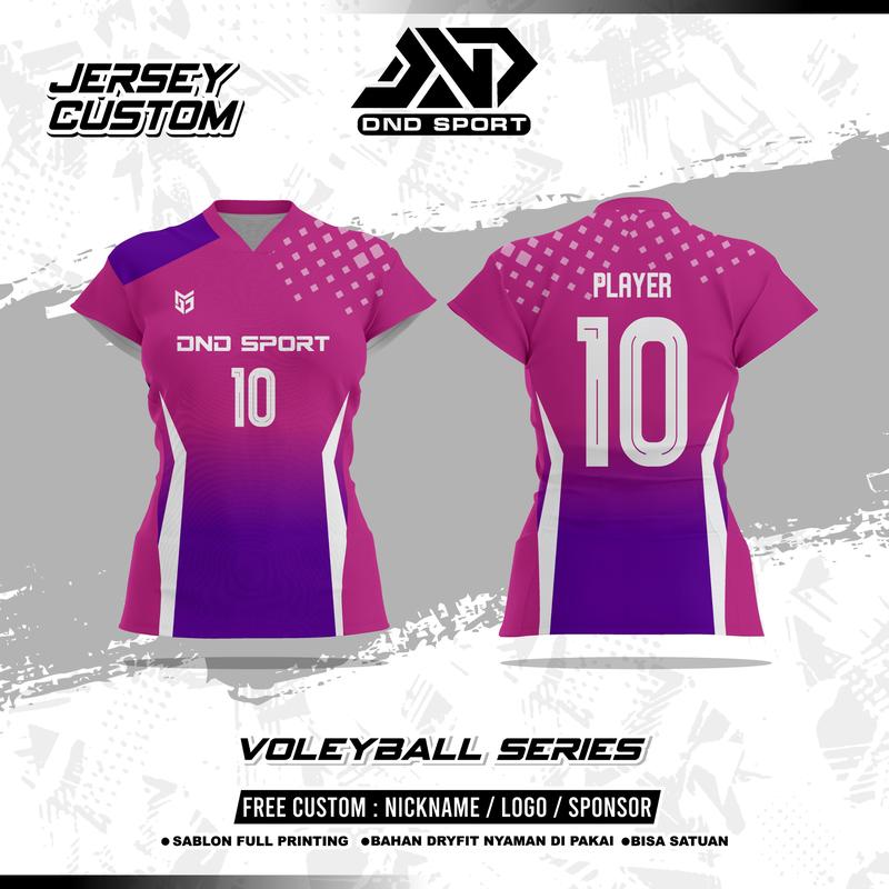 Jersey Vollyball Series New Free Custom Nama Nomor Logo Sponsor ATASAN SAJA  PINK UNGU KIDS( BB/TB ANAK MAKSIMAL 35kg/135cm)