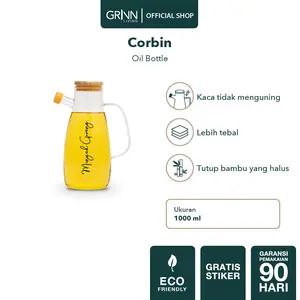 (COD) GRINN LIVING Botol Minyak Kaca  / Tempat Minyak Goreng dengan Tutup Kayu / Bambu Aesthetic Oil