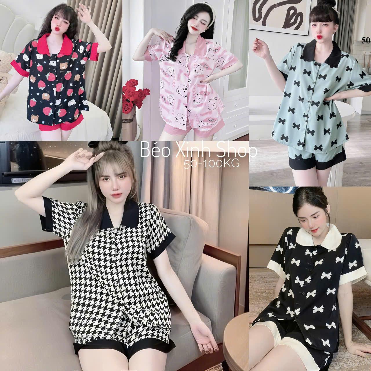 Đồ Bộ - Đồ Ngủ Quần Áo Đùi Pijama Bigsize 50-100kg Vải Lụa Nhật Bộ Ngủ Nữ Nhung Lịch Women Quần Ngủ - A.5019