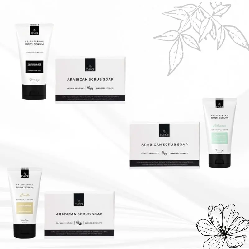 PAKET HEMAT BODY SERUM MINI 50ML + SABUN ARABICAN 80GR D'SAVIOR - Bundling Paket Hemat d'savior Travel Size- Mencerahkan , Memudarkan Bekas Luka koreng Pencerah.