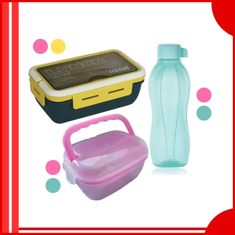 COD bundling Set lengkap Lunchbox - 1 Lunchbox 1 Lunchbox mini 1 Botol Garpu Kotak Makan Sendok Kitchenware Plastik 0