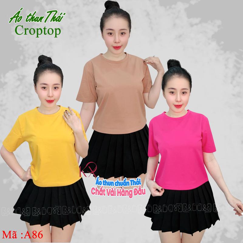 Áo Thun nữ  [Mã A86] croptop trơn Form vừa 40-60kg, Form rộng 50-72kg Top Áo Cổ Tròn Women Cotton mềm mịn mát