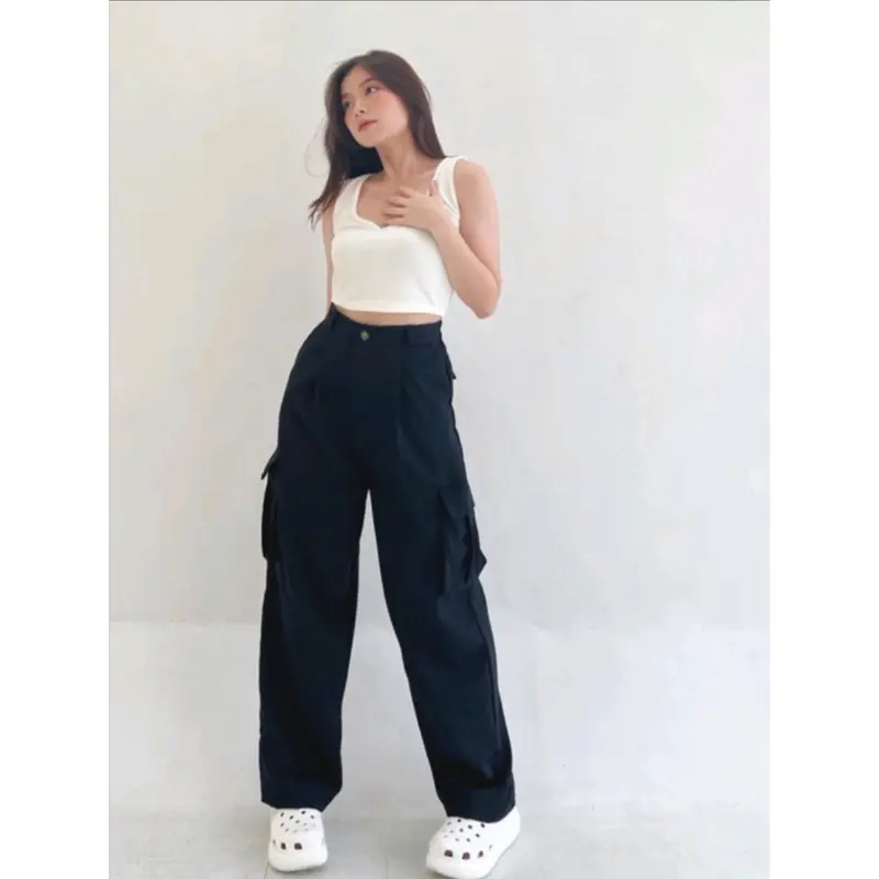 Cargo Pants Wanita Highwaist Premium Loose Korean Style Jumbo - Celana Kargo Wanita Terbaru 1