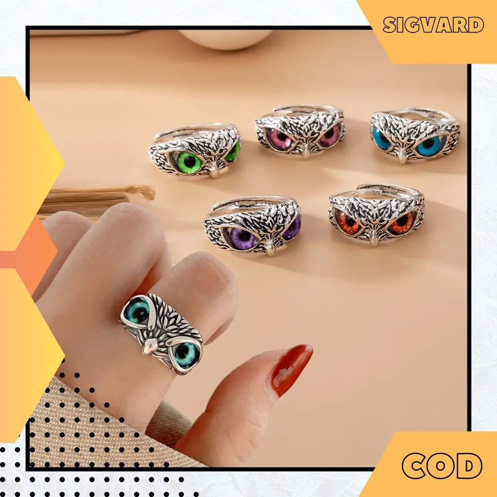 SIGVARDSTORE - Cincin Logam Mata Elang Burung Hantu Retro Style Model Terbuka Pria Wanita CCN02 Hadiah Perhiasan Rings